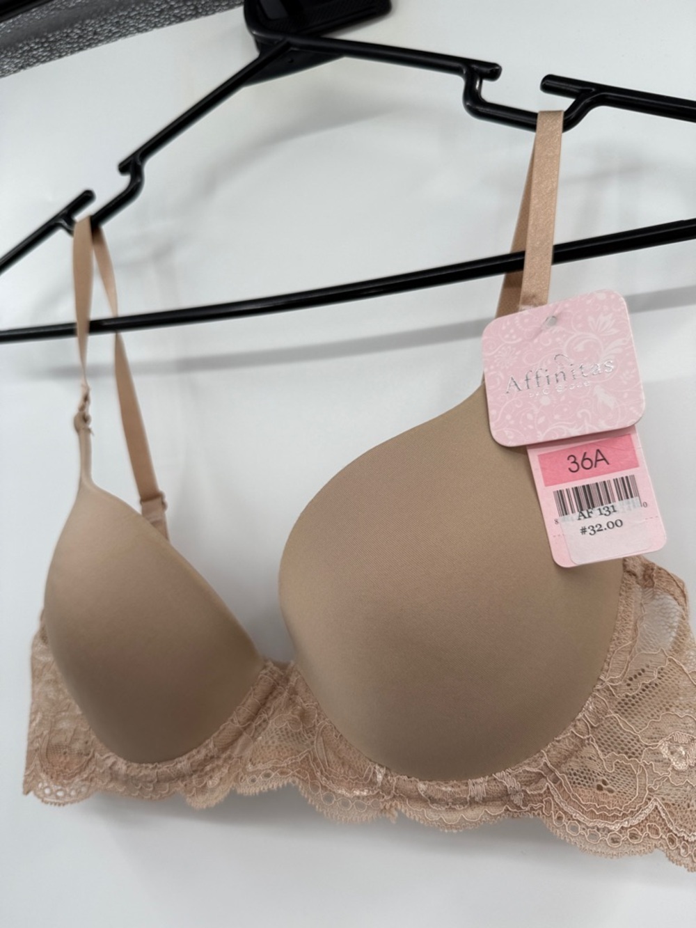Affinitas by G. Grace Push Up Bra Size 36A in European Nude Style 131 Lace Trim